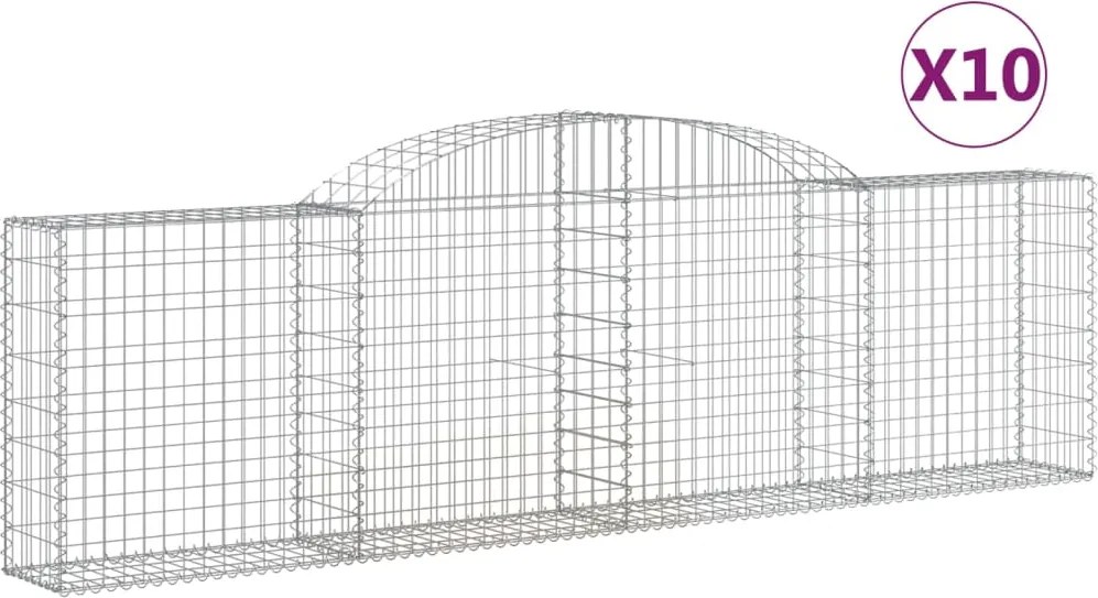 vidaXL Coșuri gabion arcuite 10 buc, 300x30x80/100 cm, fier galvanizat