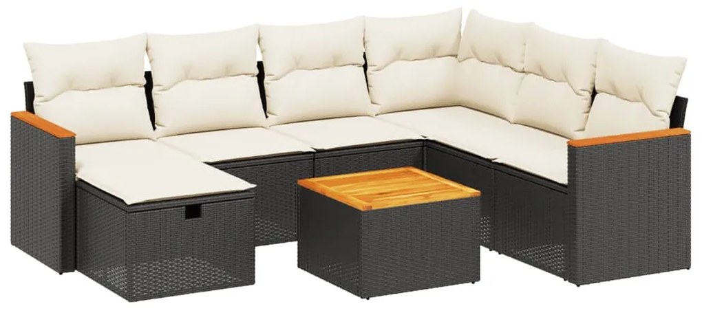 3265333 vidaXL Set mobilier de grădină cu perne, 8 piese, negru, poliratan