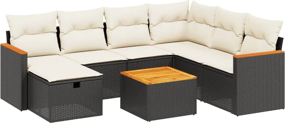 vidaXL Set mobilier de grădină cu perne, 8 piese, negru, poliratan
