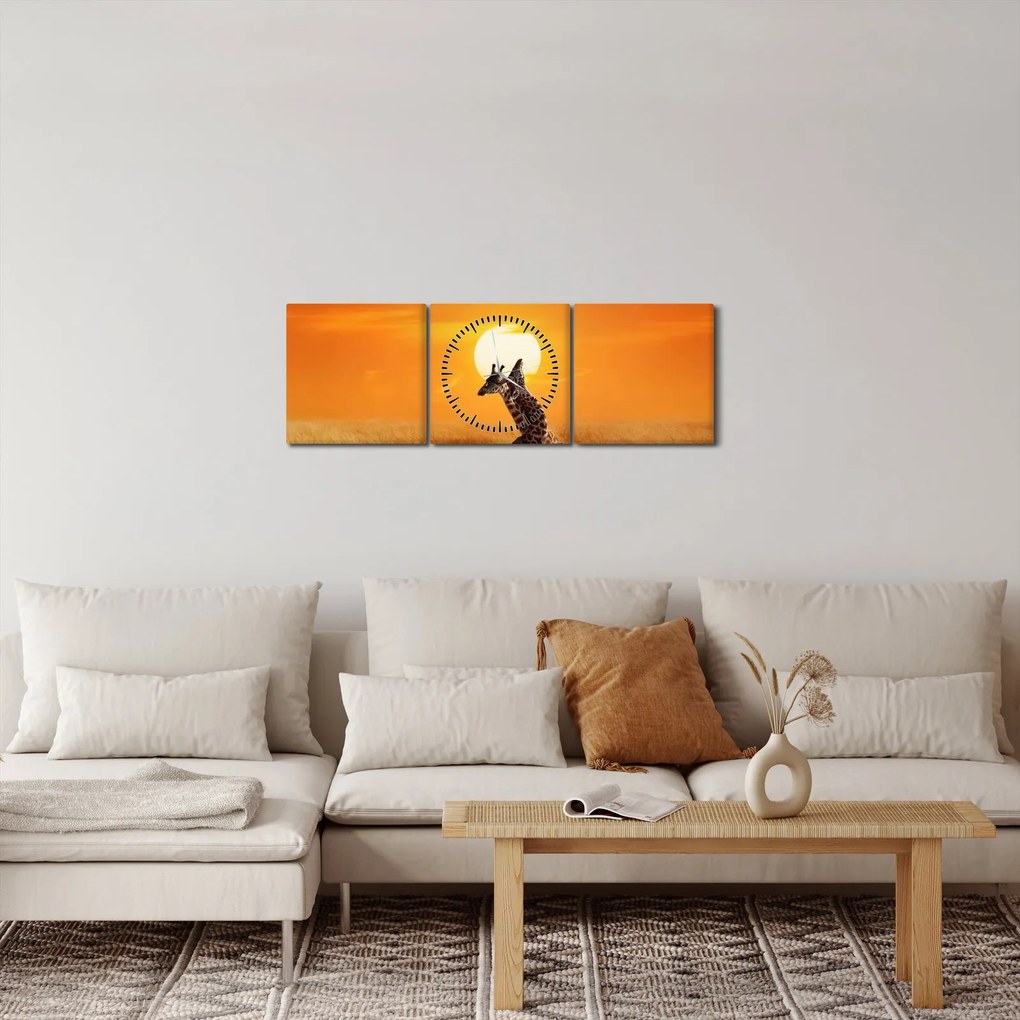 Tablou - Girafe în Parcul Național Serengeti (cu ceas) (90x30 cm)