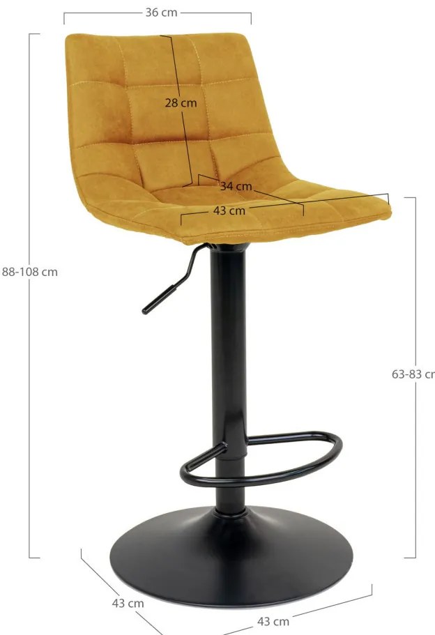 Taburet de bar Middelfart, catifea, galben muștar, picioare negre
