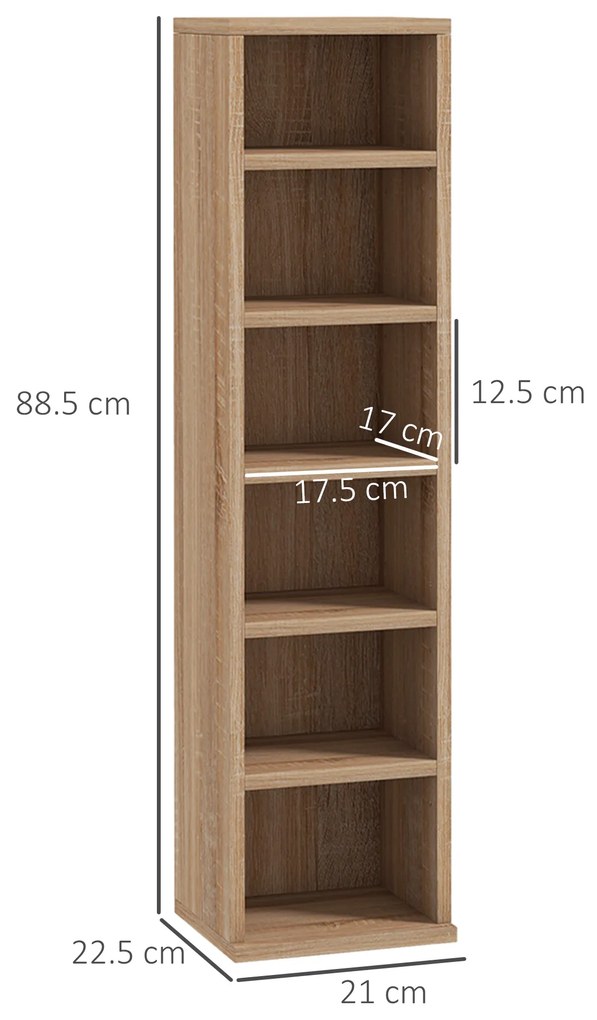 HOMCOM Set de 2 Biblioteci cu 12 Rafturi pentru 204 CD-uri/DVD-uri, Bibliotecă Coloană, 21x22,5x88,5 cm, Lemn Natural | Aosom Romania