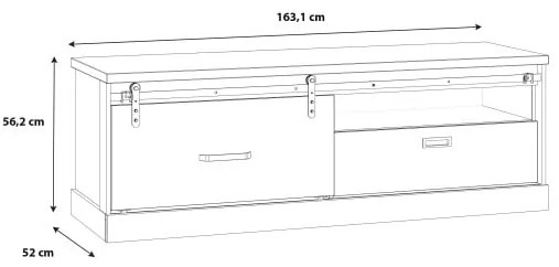 Comoda Tv Kaszimiro, Stejar Waterford Si Negru, 163.2 x 56.2 x 52 Cm