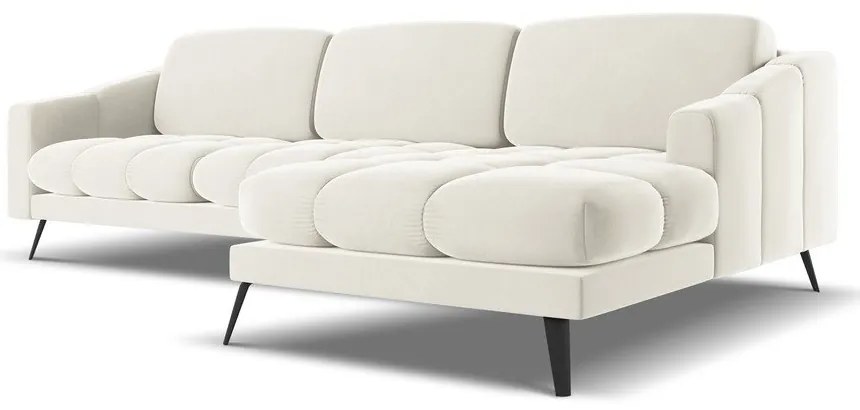 Colțar crem cu tapițerie din catifea (cu colț pe partea dreaptă) Nalu – Makamii