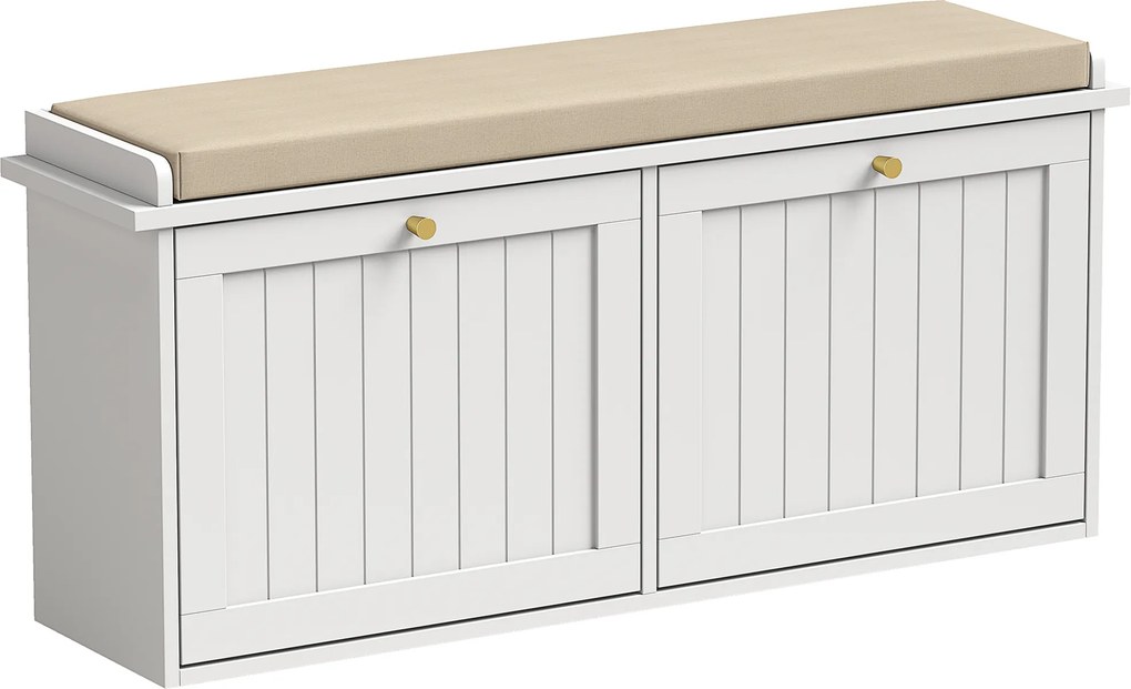 HOMCOM Bancă pantofar, mobilier pentru hol, pernuță tapițată, 2 sertare basculante, 8-10 perechi de pantofi | Aosom Romania