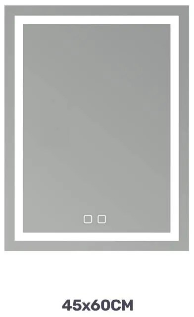 Oglindă LED Dreptunghiulară (45x60 cm), 3 Moduri Iluminare (Lumină Rece, Naturală, Caldă), Intensitate Reglabilă, Funcție Dezaburire, Control Tactil (Touch)