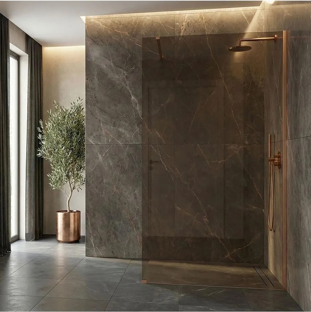 Paravan de dus fumuriu Rea Flexi Brown 130 cm cupru periat