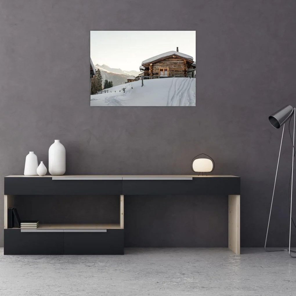 Tablou - cabana montană în zăpadă (70x50 cm)