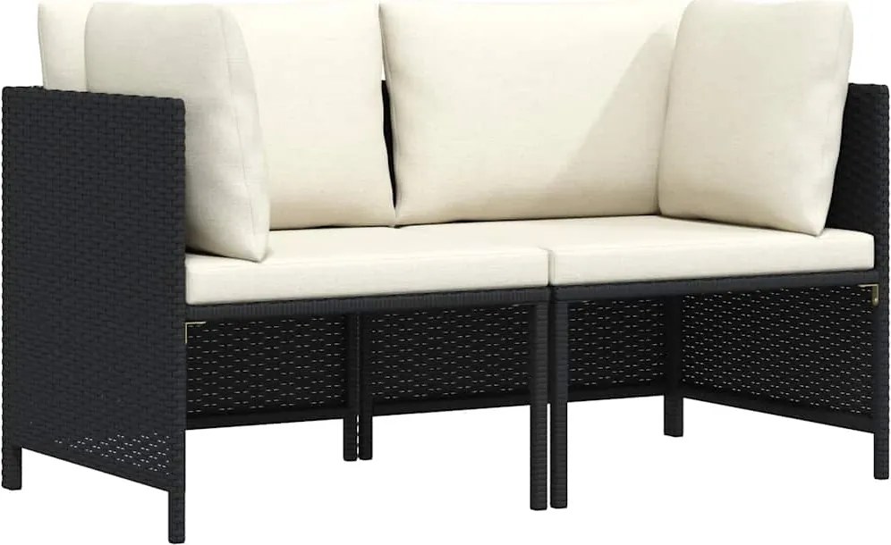 vidaXL Canapea de grădină cu 2 locuri, cu perne, negru, poliratan