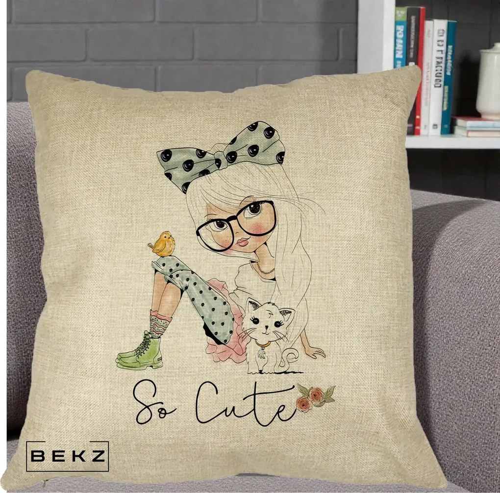 Perna Decorativa So Cute Fata Fashion, 40x40 cm, Crem, Husa Detasabila, Perna Inclusa, BEKZ®