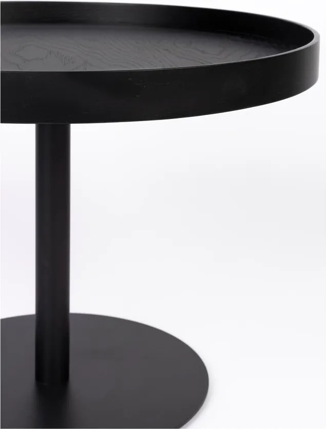 Măsuță de cafea neagră rotundă cu blat cu aspect de lemn de stejar ø 56 cm Yuri M – White Label