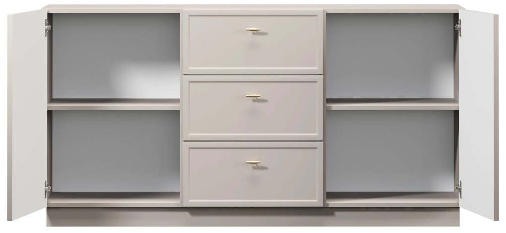 Comodă Lorini 150 cm cu sertare - cașmir / mânere aurii T-bar