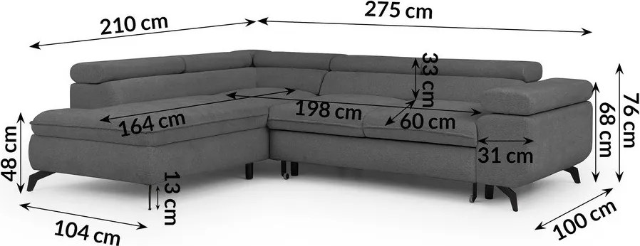 Colțar gri cu tapițerie din chenille (cu colț pe partea stângă/în formă de ”L”) Marbeya – Ropez