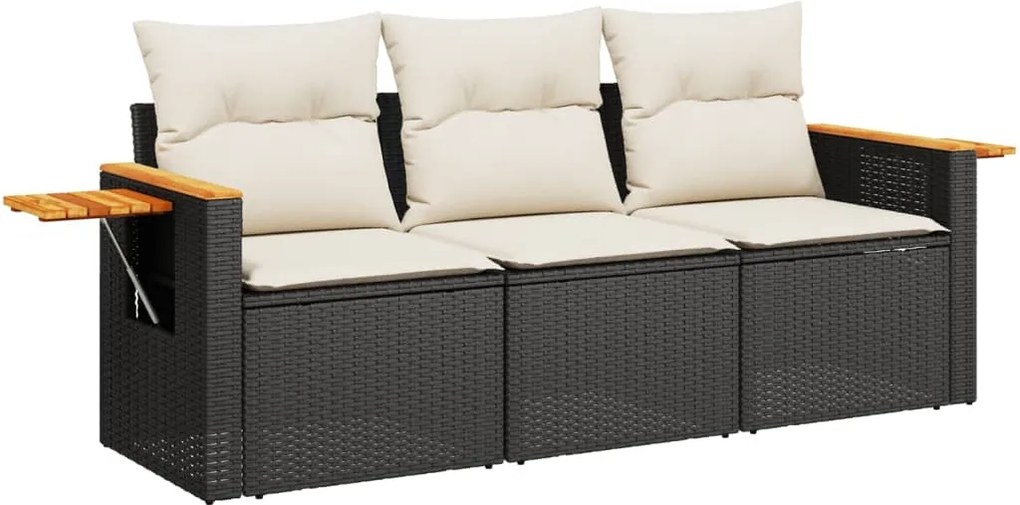 vidaXL Set mobilier de grădină cu perne, 3 piese, negru, poliratan