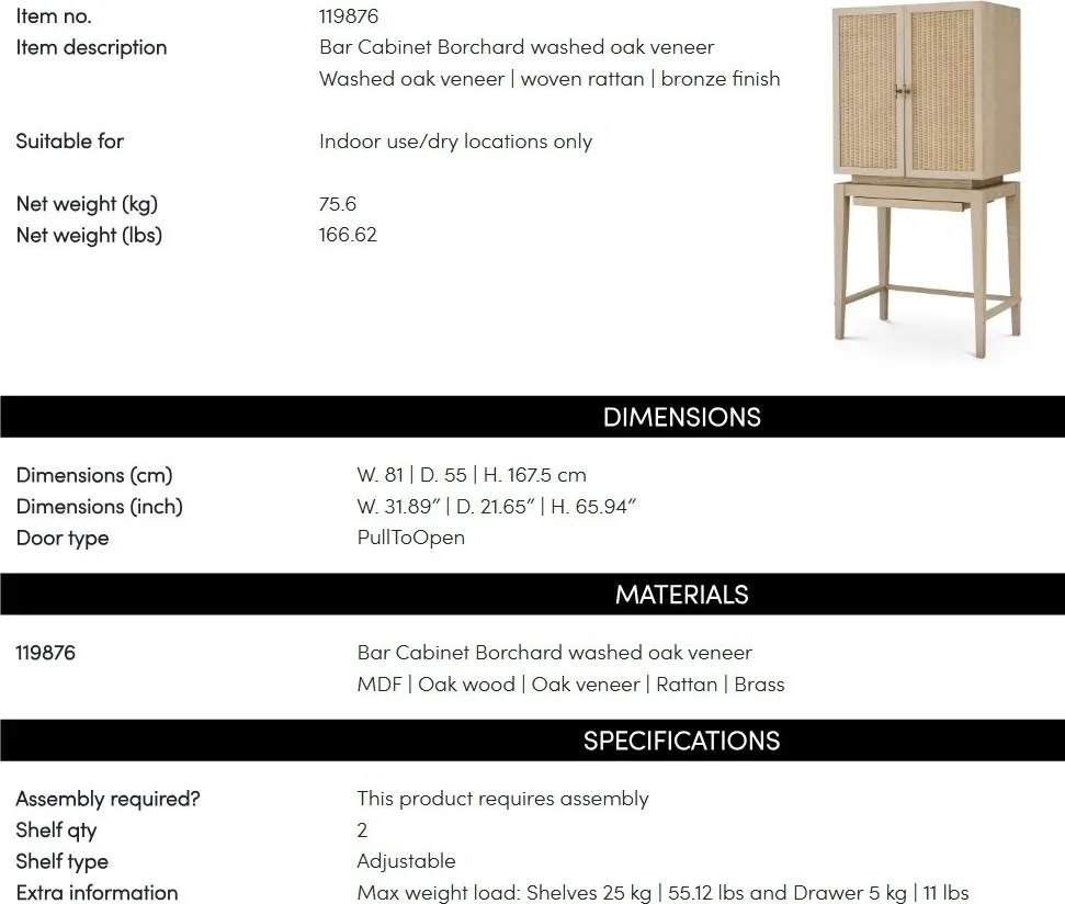 Dulap de Bar Design LUX, Lemn, Rattan, Borchard stejar albit