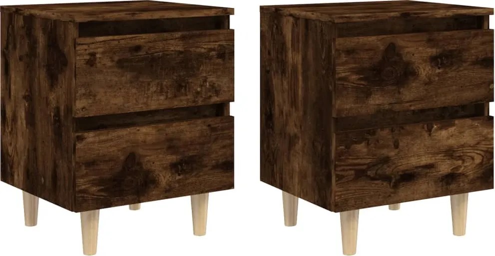 vidaXL Noptiere picioare lemn masiv 2 buc. stejar fumuriu 40x35x50 cm
