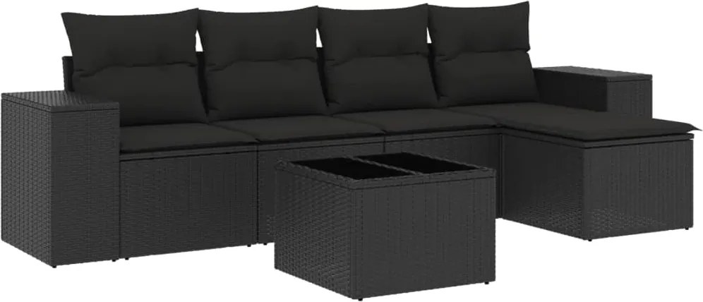 vidaXL Set mobilier de grădină cu perne, 6 piese, negru, poliratan
