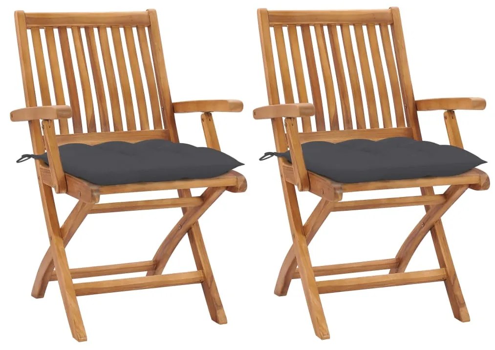 vidaXL Scaune de grădină cu perne antracit, 2 buc., lemn masiv de tec