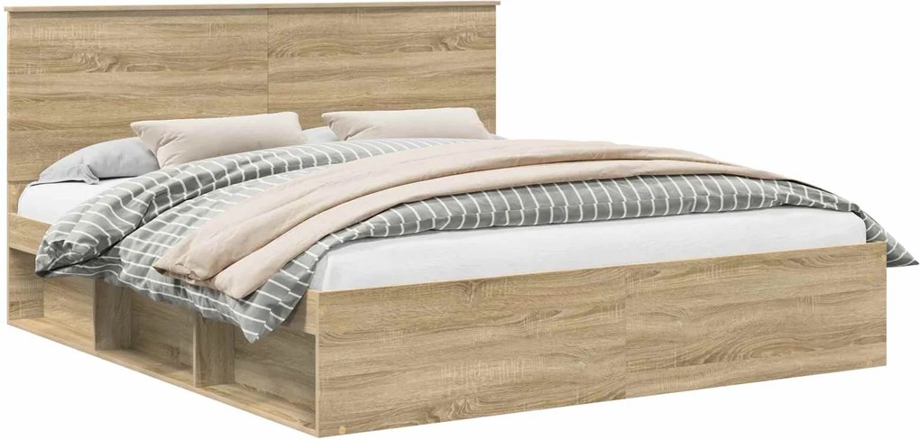 vidaXL Cadru de pat cu headboard Sonoma 180 x 200 cm Lemn de pin masiv