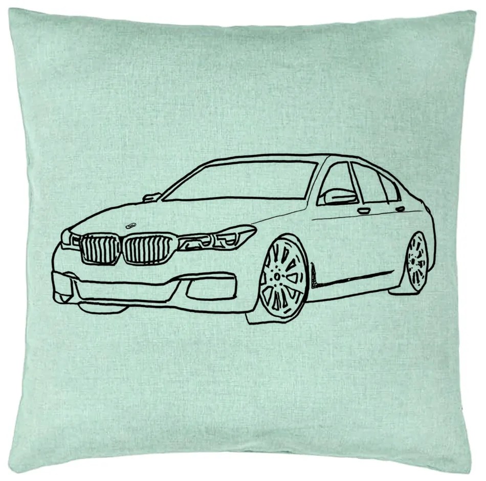 Perna Decorativa, Model BMW Lover, 40x40 cm, Verde Menta, Husa Detasabila, Burduf