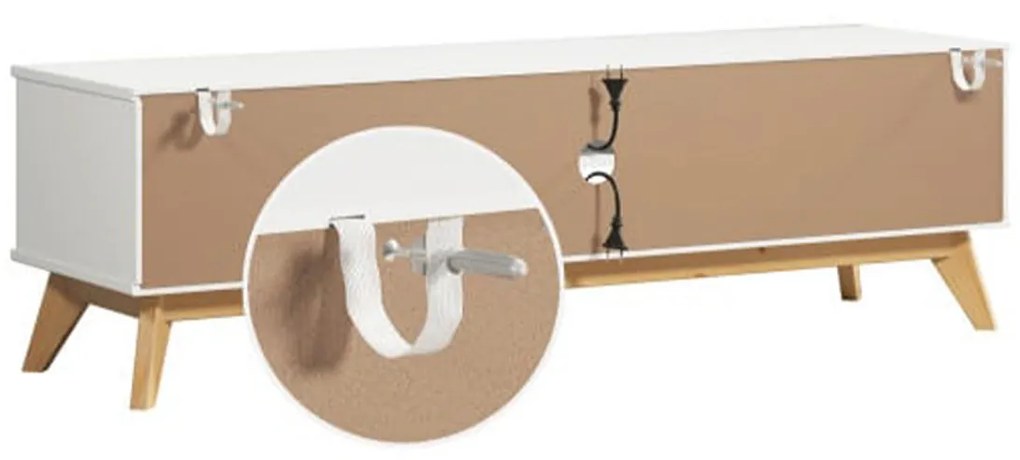 Comoda joasa Borneo Alb 4 sertare 2 rafturi lemn de pin 140 x 42 x 40 cm