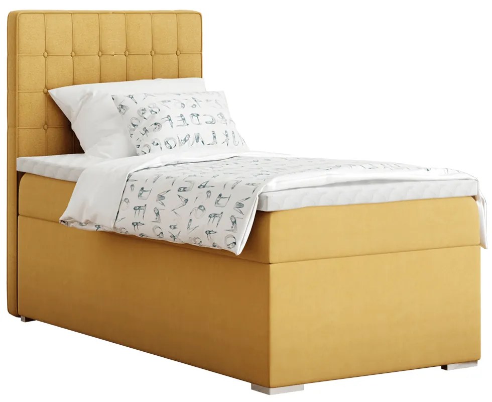 Pat boxspring, pat de o persoană, muştar, 80x200, stânga, TERY