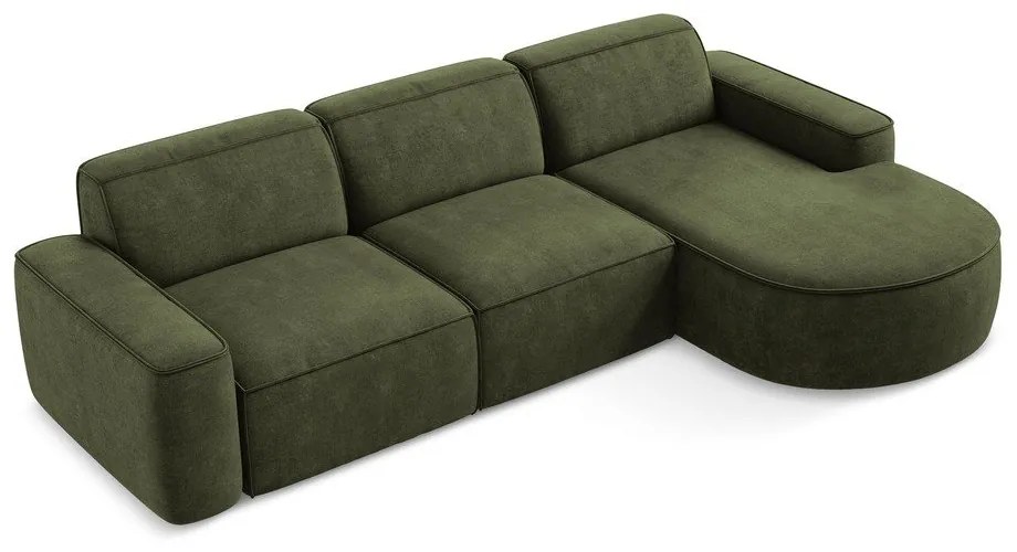 Colțar verde cu tapițerie din chenille (cu colț pe partea dreaptă/cu șezlong) Omao – Makamii