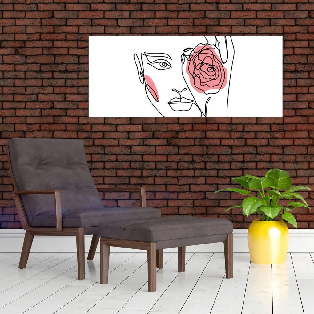 Tablou - Linie de artă față cu trandafir (120x50 cm)