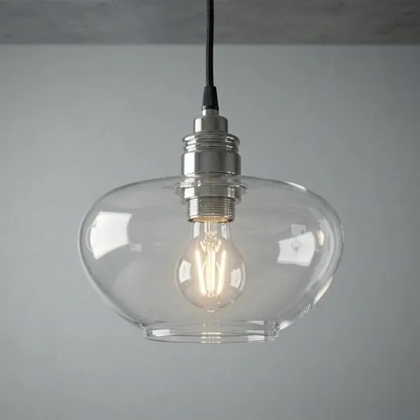 Lustră suspendată pe cablu FLO 1xE27/15W/230V crom lucios/abajur din sticlă transparentă