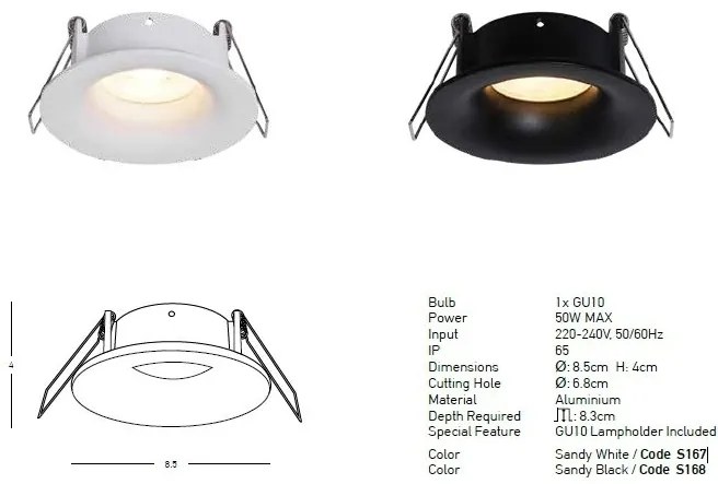Spot incastrabil pentru baie IP65 Astrid GU10 alb