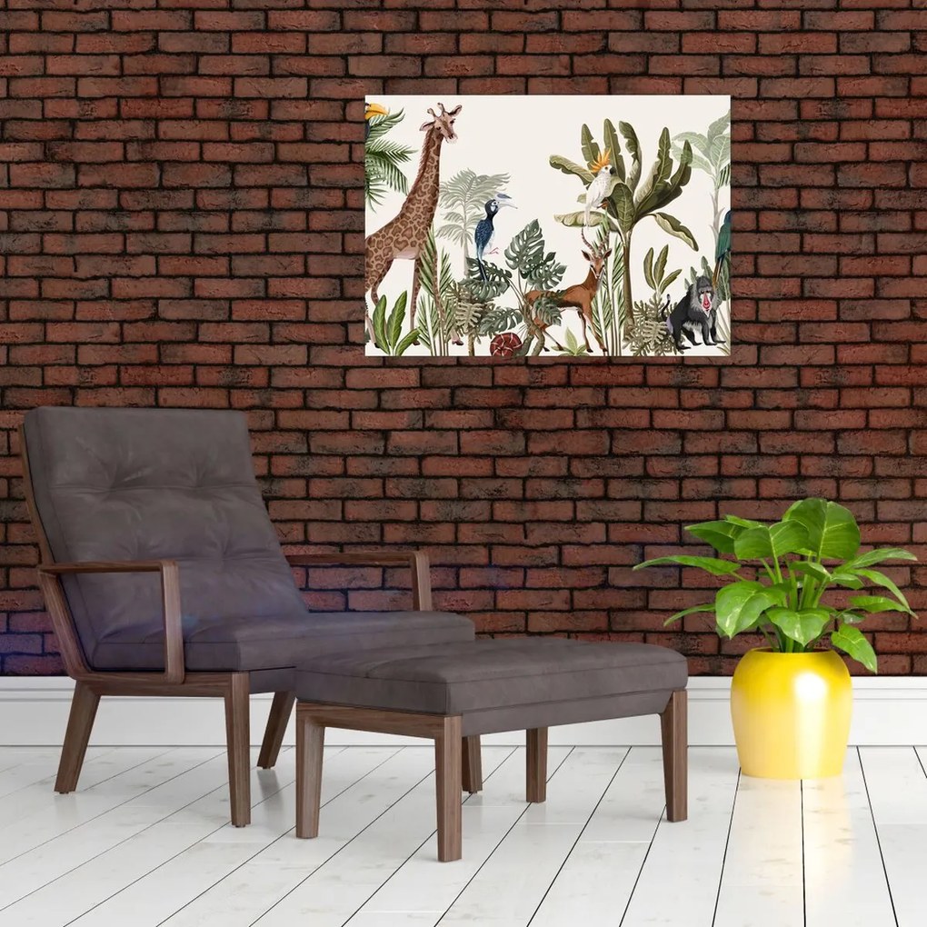 Tablou pe sticlă - Jungla plină de animale (70x50 cm)