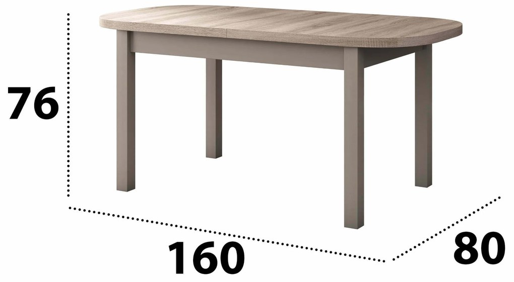 Set masa extensibila 160x200cm cu 6 scaune tapitate, MB-12 Venus1 si S-37 Boss7 S11, sonoma, lemn masiv de fag, stofa