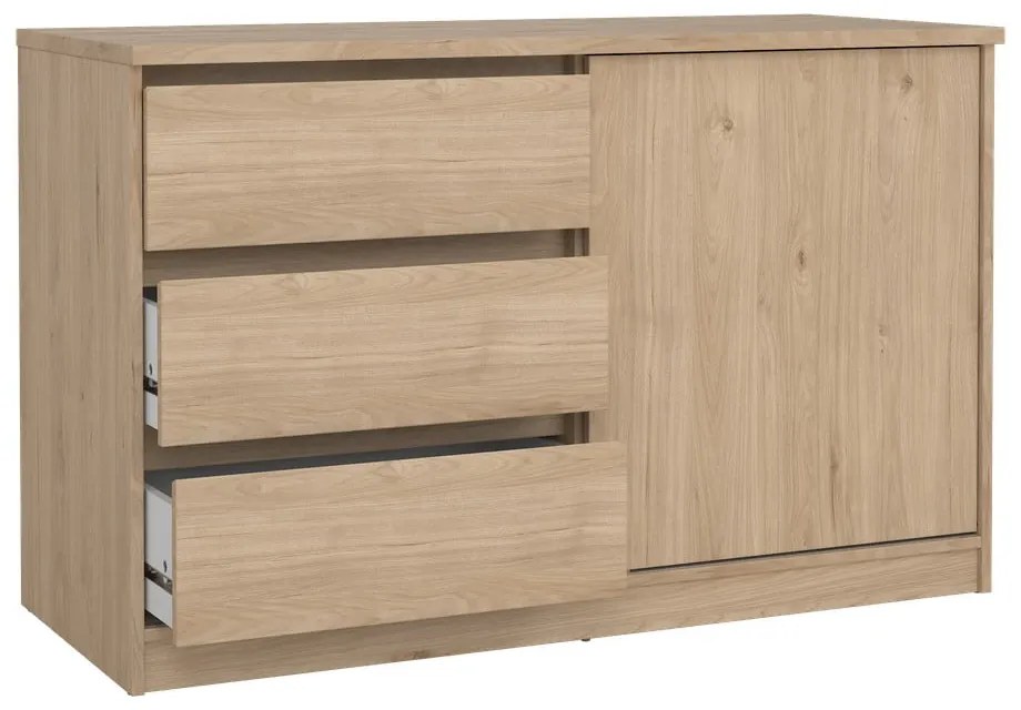 Comodă în culoare naturală cu aspect de lemn de stejar cu ușă glisantă 119x76x50 cm Naia – Tvilum