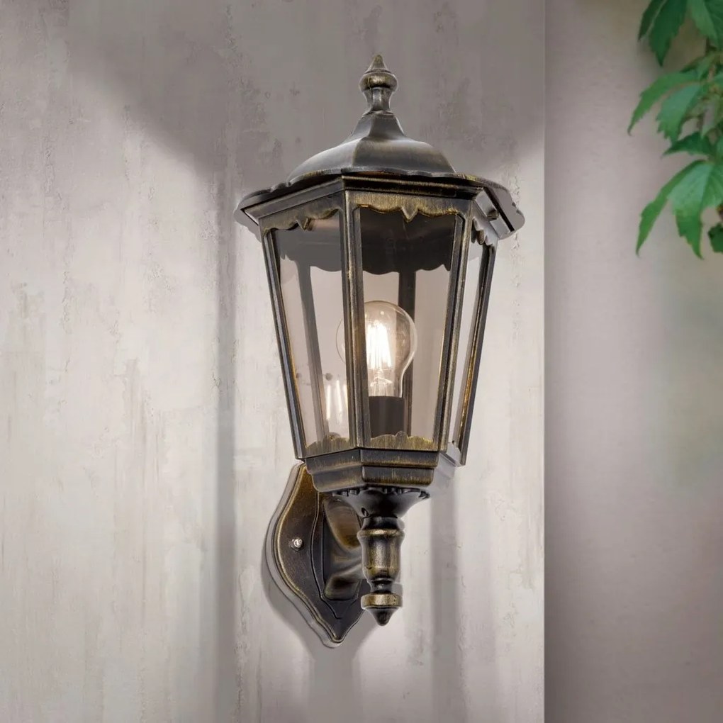 Aplica de perete exterior stil clasic IP43 Puchberg AL 11K/82570 schwarz-gold/rauch OR