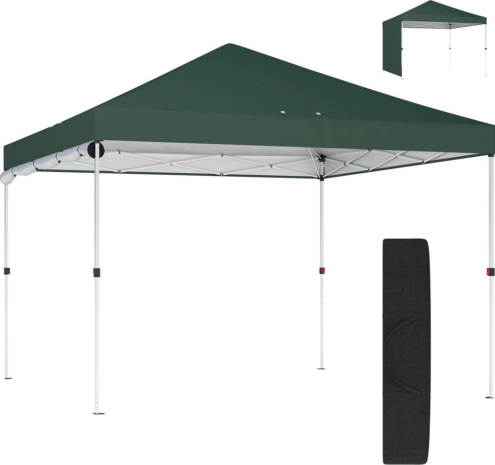 Outsunny Carpa Plegable Pop-up 3x3 m con Pared Lateral UPF50+ Altura Ajustable Empuje Central Bolsa de Transporte Verde | Aosom Romania