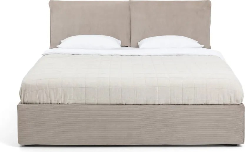 Pat dublu tapițat taupe cu spațiu de depozitare cu saltea / somieră 180x200 cm Thessa Pillow - Bonami Selection