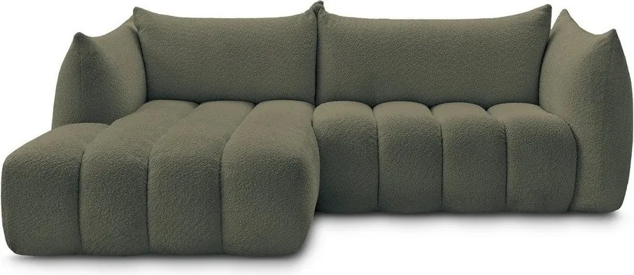 Colțar verde cu tapițerie din țesătură bouclé (cu colț pe partea stângă/cu șezlong) Azra – Bobochic Paris