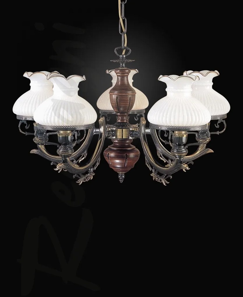 Candelabru cu 5 brate design italian din alama cu lemn 2810