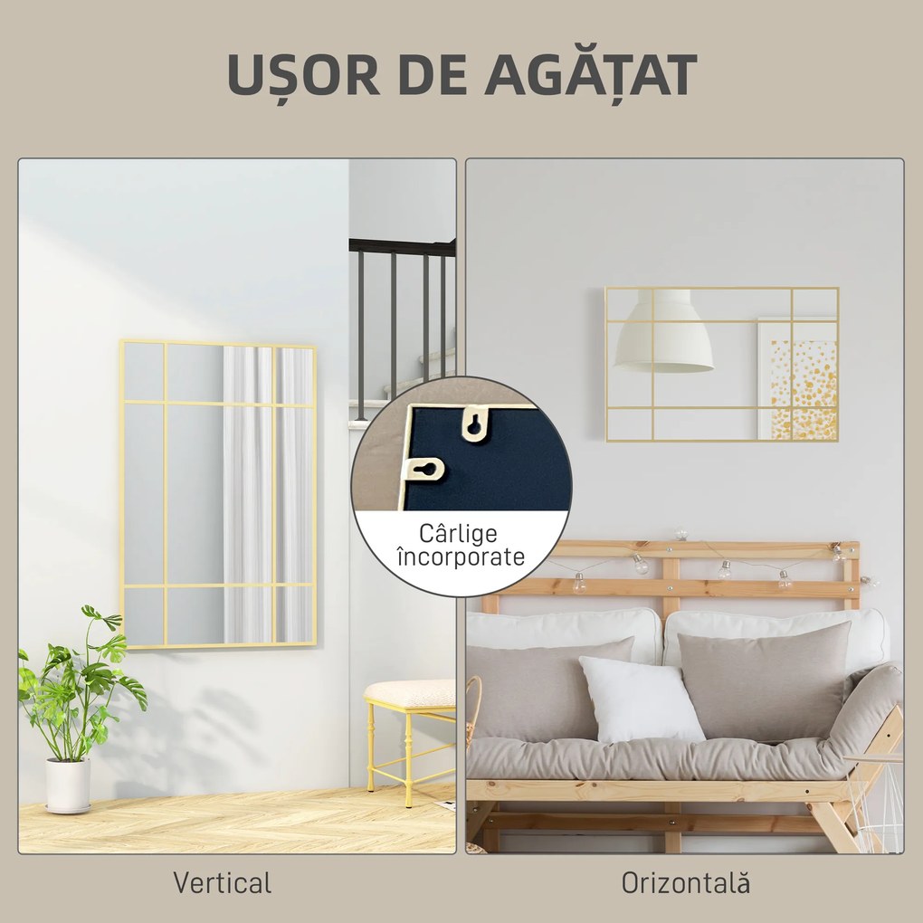 Homcom Oglinda Perete – Dreptunghiulara cu Cadru Metalic Stil Fereastra | Aosom Romania