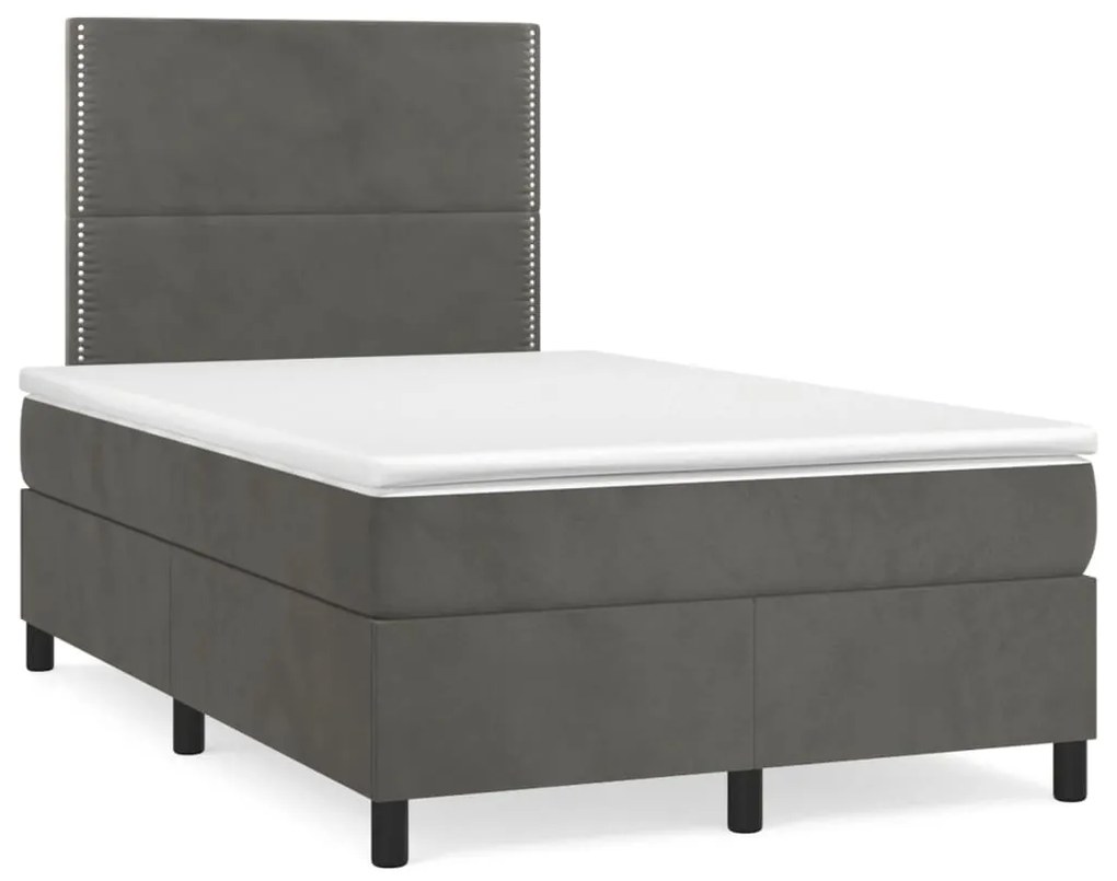 vidaXL Pat cu arcuri, saltea și LED, gri închis, 120x190 cm, catifea