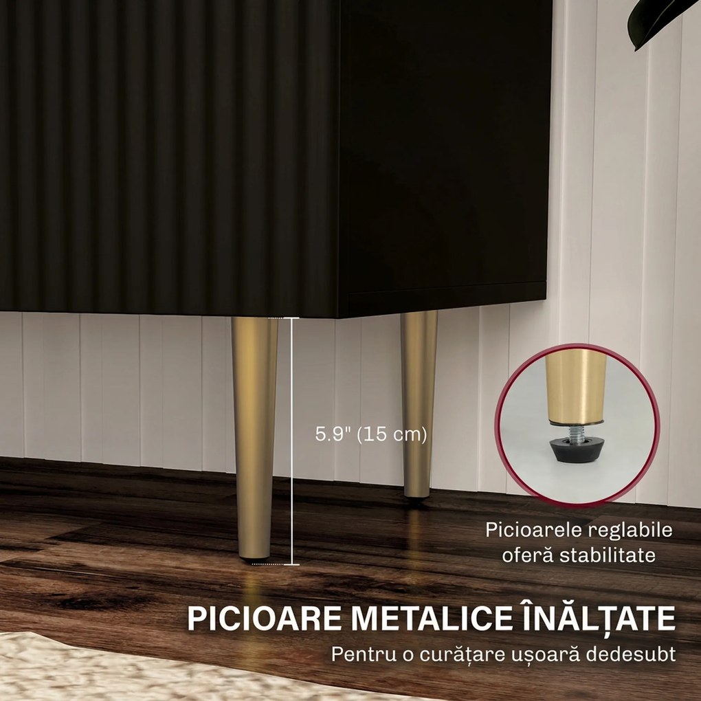 HOMCOM Bufet modern cu 2 uși și raft reglabil, mobilier tip bufet pentru bucătărie și living, cu picioare metalice, negru | Aosom Romania