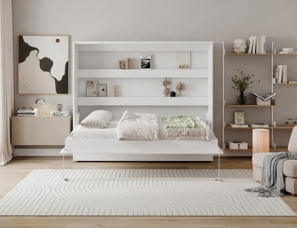 Pat rabatabil Devesto Horizontal Wall 140 alb, 200x140 cm – Alb