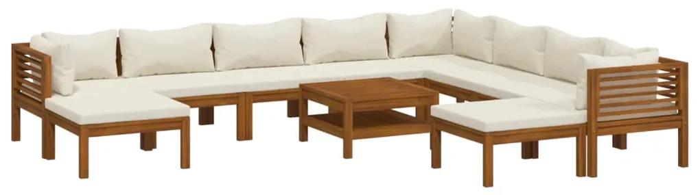 3086942 vidaXL Set mobilier grădină cu perne crem 11 piese lemn masiv acacia