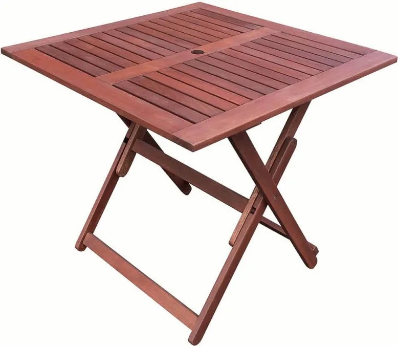 Set masa si 4 scaune pentru gradina Tirora Muhler Meranti, 5 piese, Pana la 100 kg, Pliabil, Lemn, Maro