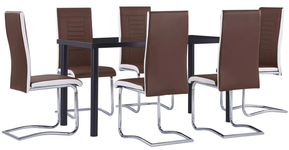 3053013 vidaXL Set mobilier de bucătărie, 7 piese, maro, piele ecologică