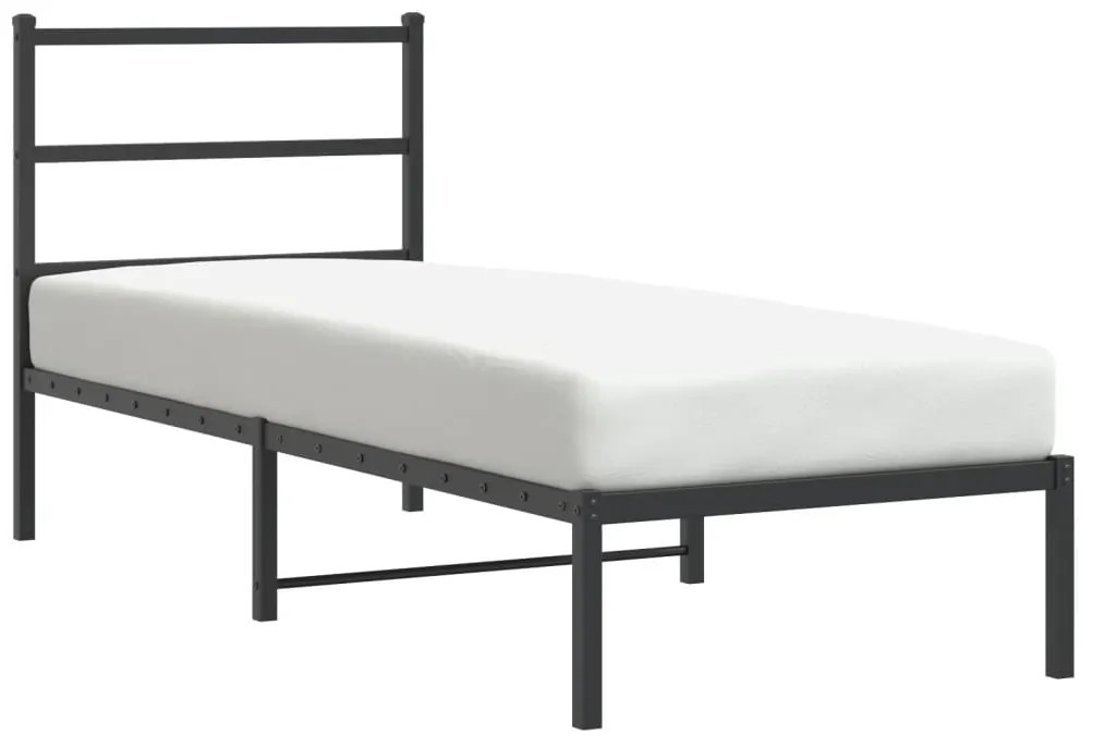 Cadru de pat metalic cu tablie, negru, 80x200 cm