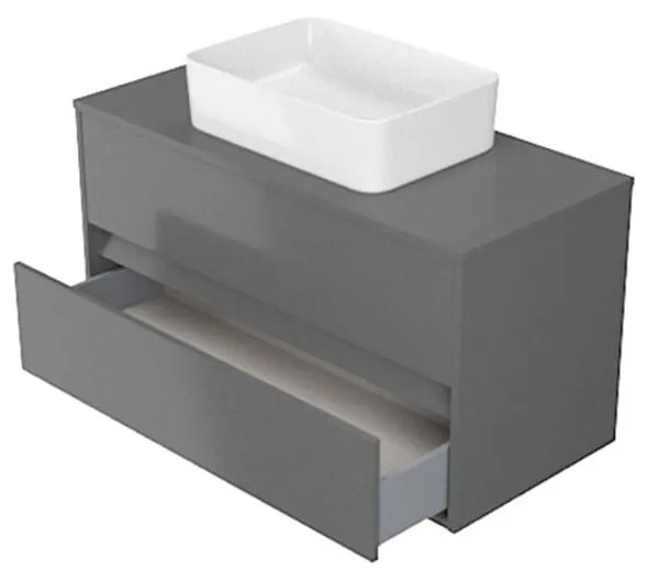 Dulap baie suspendat Cersanit Crea 100 cm pentru lavoar pe blat, gri Gri, 1000x450 mm
