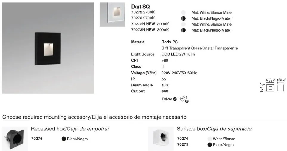 Spot LED de exterior IP65 iluminat ambiental DART SQ White