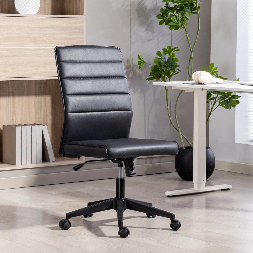 Scaun de birou ergonomic și ajustabil HOMCOM cu spătar curbat, din piele PU și oțel, 58x53x97-107 cm, Negru | Aosom Romania