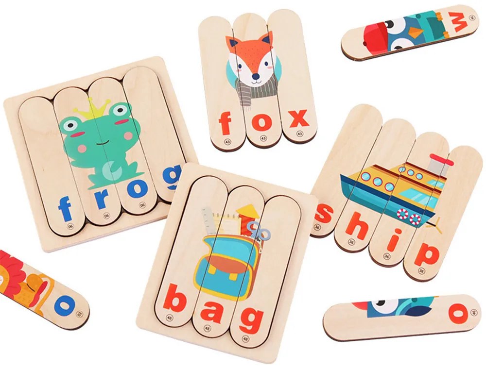 Jucărie educativă din lemn pentru învățarea limbii engleze